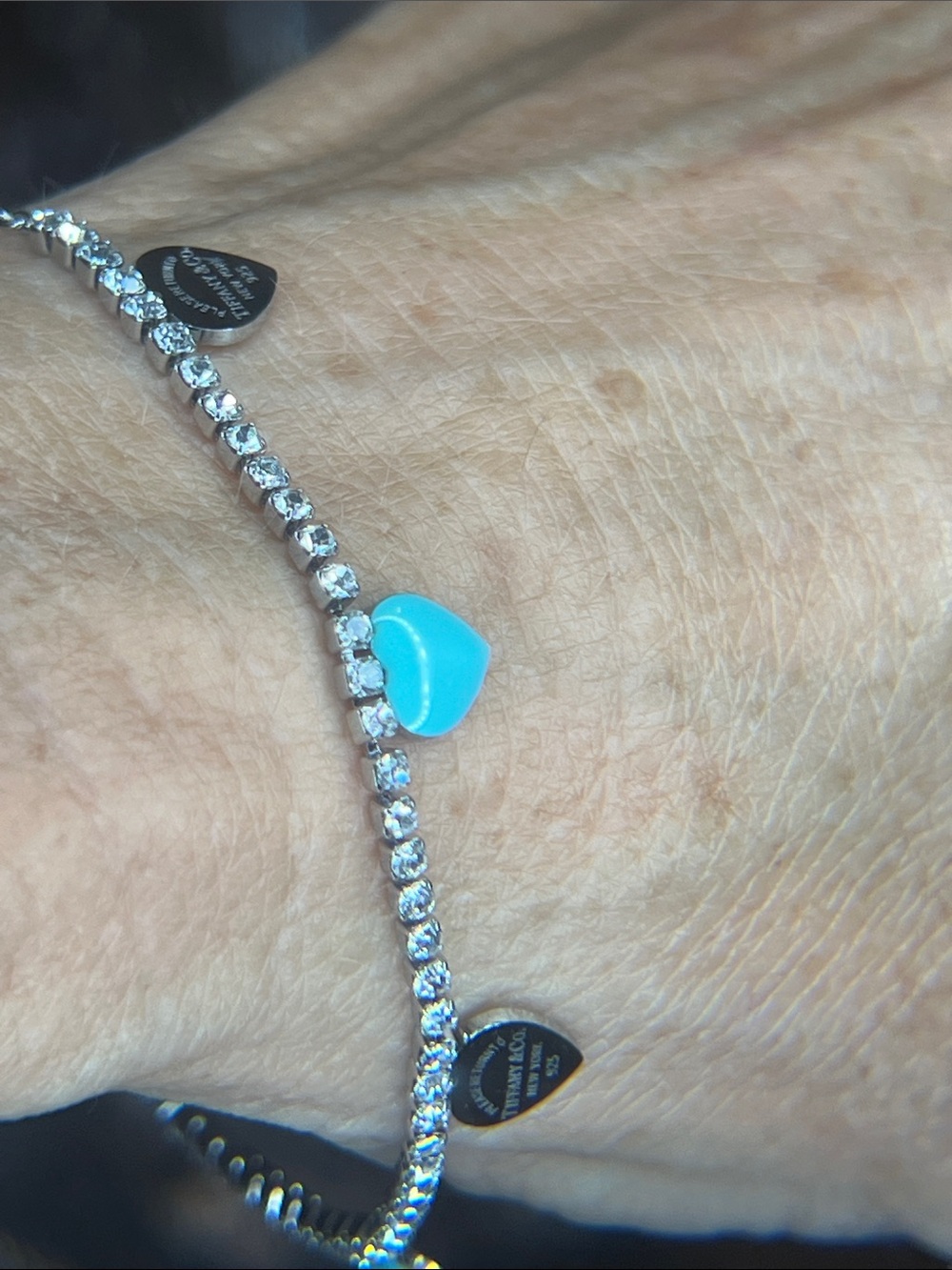 Blue Enamel Heart Charm Tennis Bracelet - Silver - Picture 4 of 4